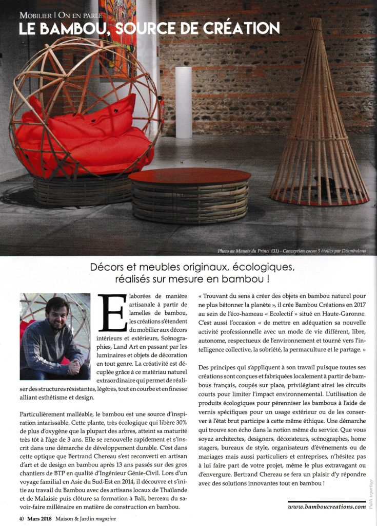 Magazine Maison & Jardin - Article sur Bambou Créations