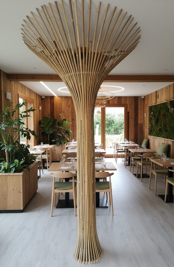 Arbre en lamelles de bambou dans un restaurant