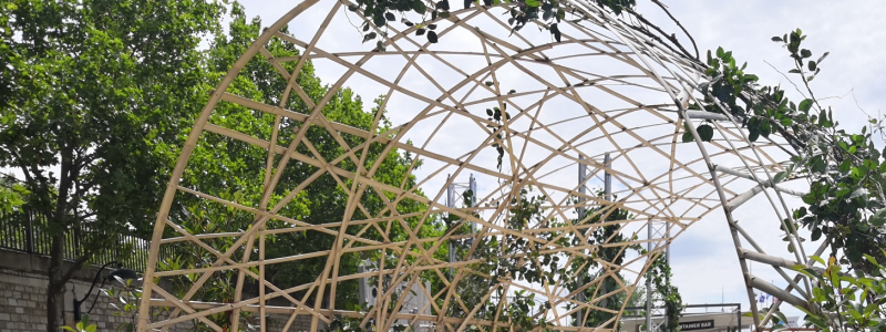 Arche d'accueil en lamelles de bambou su-mesure